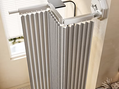 Modern Wall Mounted Vertical Metallic Radiator With Corrugated Design In Room 3d model