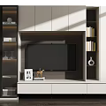 Modern TV Wall Cabinet With Glass Doors Storage Shelves And Decorative Accents