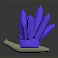 Blue Crystal Like Plant With White Base On Gray Background And Reflection