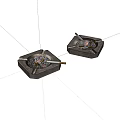 Square Dark Ashtrays With Metal Mesh And Cigarettes On White Background