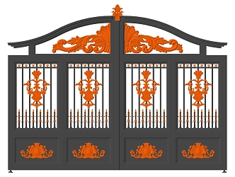 European-style gate wrought iron carved gate 3d model