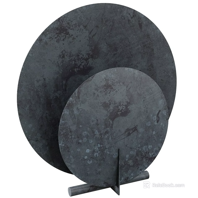 Two Dark Colored Circular Mottled Texture Table Lamps With Metal Stand 3d model 