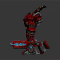 Red Mech Robot Character With Mechanical Structure Antennas And Glowing Blue Device 3d model
