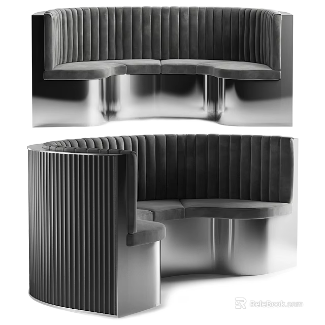 Modern Curved Sectional Sofa With Dark Gray Velvet Upholstery and Sleek Metal Frame 3d model 