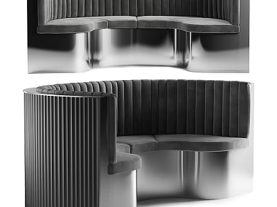 Modern Curved Sectional Sofa With Dark Gray Velvet Upholstery and Sleek Metal Frame 3d model