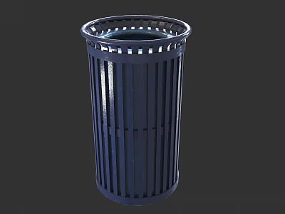 Metal Trash Can With Vertical Slats And Round Top For Outdoor Public Use 3d model