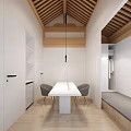 Traditional Chinese Garden with Wooden Roof Glass Doors Red Maple Tree and Gravel Ground