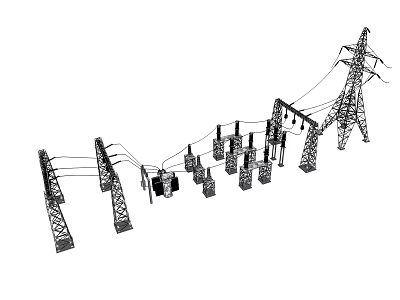 modern tower high voltage transmission line 3d model