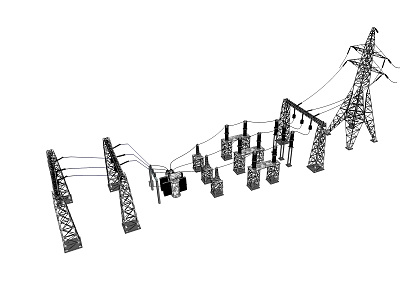 modern tower high voltage transmission line 3d model