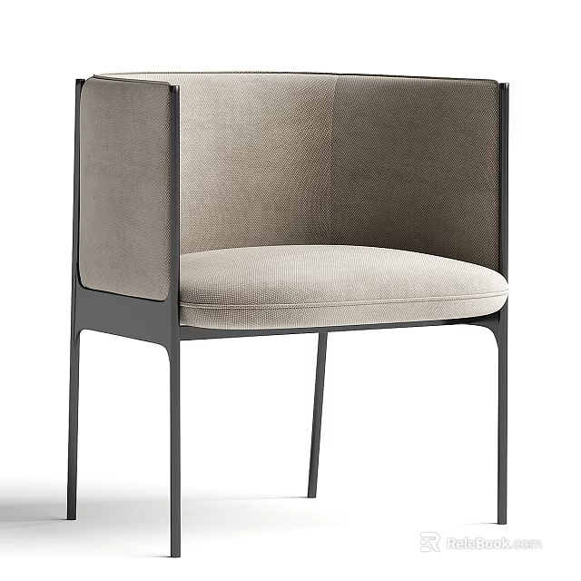 Modern Minimalist Accent Chair With Light Gray Upholstered Seat And Black Metal Legs 3d model 