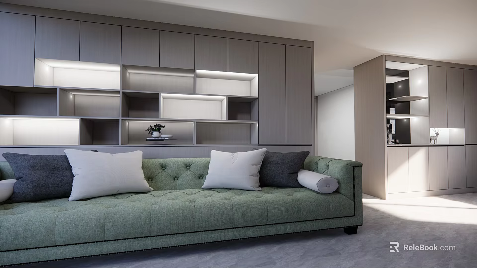 Modern Luxury Living Room Decorative Cabinet With LED Lighting And Open Shelves 3d model 