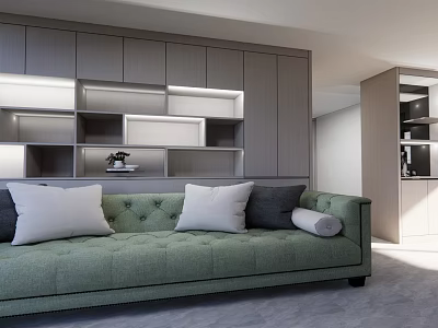 Modern Luxury Living Room Decorative Cabinet With LED Lighting And Open Shelves 3d model