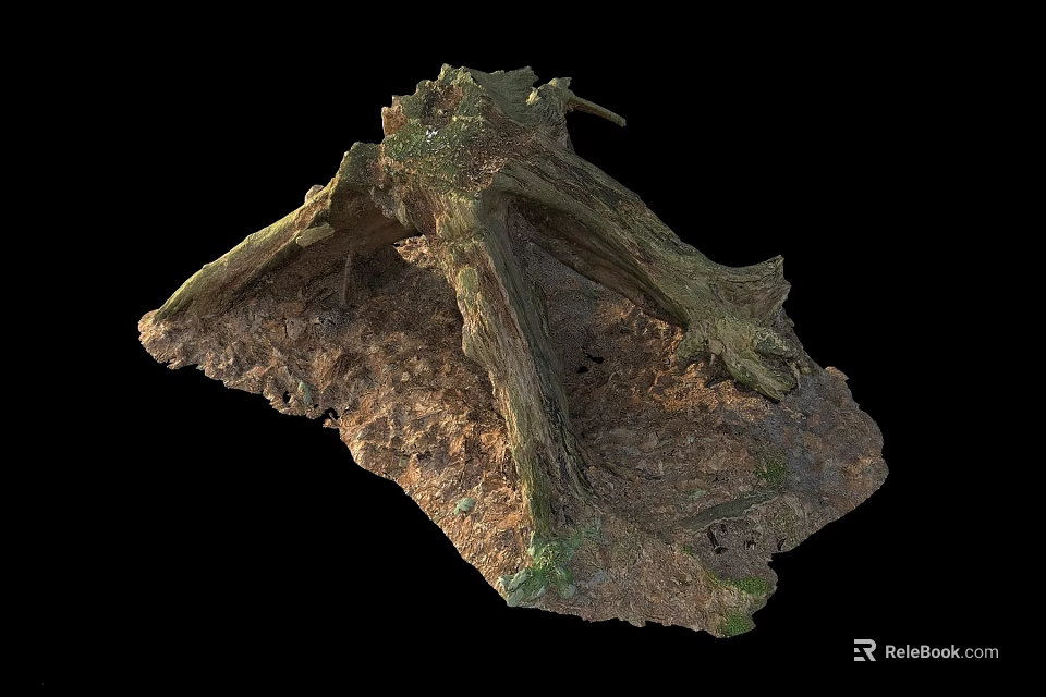 Natural Stone And Wood Sculpture With Rustic Textured Surface And Organic Root Design 3d model 