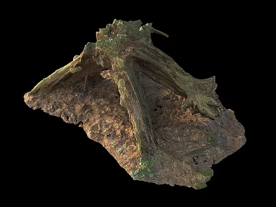Natural Stone And Wood Sculpture With Rustic Textured Surface And Organic Root Design 3d model