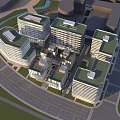 Modern Office Building Complex Featuring Green Roofs Urban Roads And Green Spaces