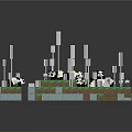 Pixel Style Scene With Playful Pandas Green Terrain And White Poles