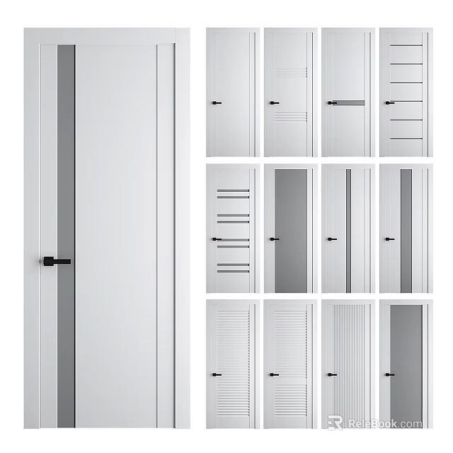 White Flush Doors With Various Panel Designs And Modern Handles For Home Interior Use 3d model 