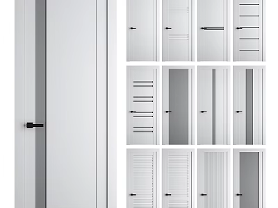 White Flush Doors With Various Panel Designs And Modern Handles For Home Interior Use 3d model