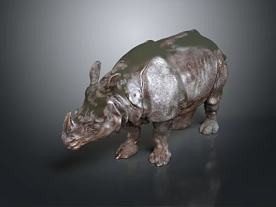 Lifelike Rhinoceros Sculpture With Metallic Texture Detailed Craftsmanship And Decorative Design 3d model