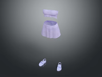 Stylish Women's Purple Strapless Top And Skirt With White Shoes Outfit 3d model
