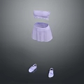 Stylish Women's Purple Strapless Top And Skirt With White Shoes Outfit