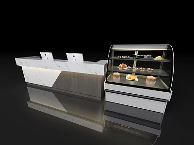 Modern Reception Desk With Marble Countertop And Glass Display Case For Pastries 3d model