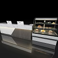 Modern Reception Desk With Marble Countertop And Glass Display Case For Pastries