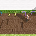 Outdoor Wooden Playground With Slide Green Area Children Playing And Adults Nearby
