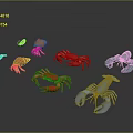 Colorful Aquatic Animals Featuring Red Blue Orange Gray Crabs And Lobsters On Gray Background