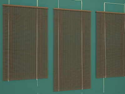 Woven Brown Venetian Blinds With Grid Pattern Mounted On Teal Background 3d model