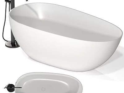 Modern White Oval Freestanding Bathtub With Black Faucet In Bathroom 3d model