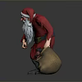 Evil Santa Claus Figure In Red Costume With White Beard And Sack Of Black Items