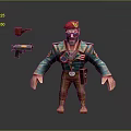 Man With Red Beret Sunglasses Beard Green Jacket Badges Brown Pants Boots Pipe And Pistol