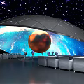 Immersive Space Themed Room With Starry Ceiling Curved Screen Digital Planet And White Sofas