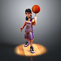 Cartoon Basketball Player In Purple Jersey Holding Ball On Wooden Floor