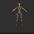 Futuristic Female Character In Tech Armor Holding Gun Standing On Dark Background