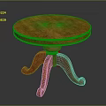 Stylish Round Wooden Table With Mahogany Brown Smooth Surface And Three Curved Legs
