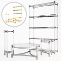 Modern Transparent Shelving Unit With Multi Tier Glass Shelves And Metal Frame
