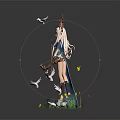 Elven Archer With Horns And Bow Surrounded By White Birds Butterflies On Green Grass