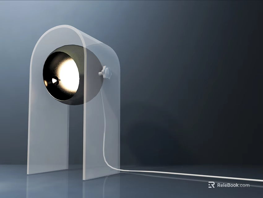 Modern Desk Lamp With Transparent Arch Frame And Spherical Illuminated Bulb 3d model 