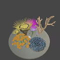 Colorful Marine Coral Reef With Yellow Purple Orange Blue Corals And Branch Structures