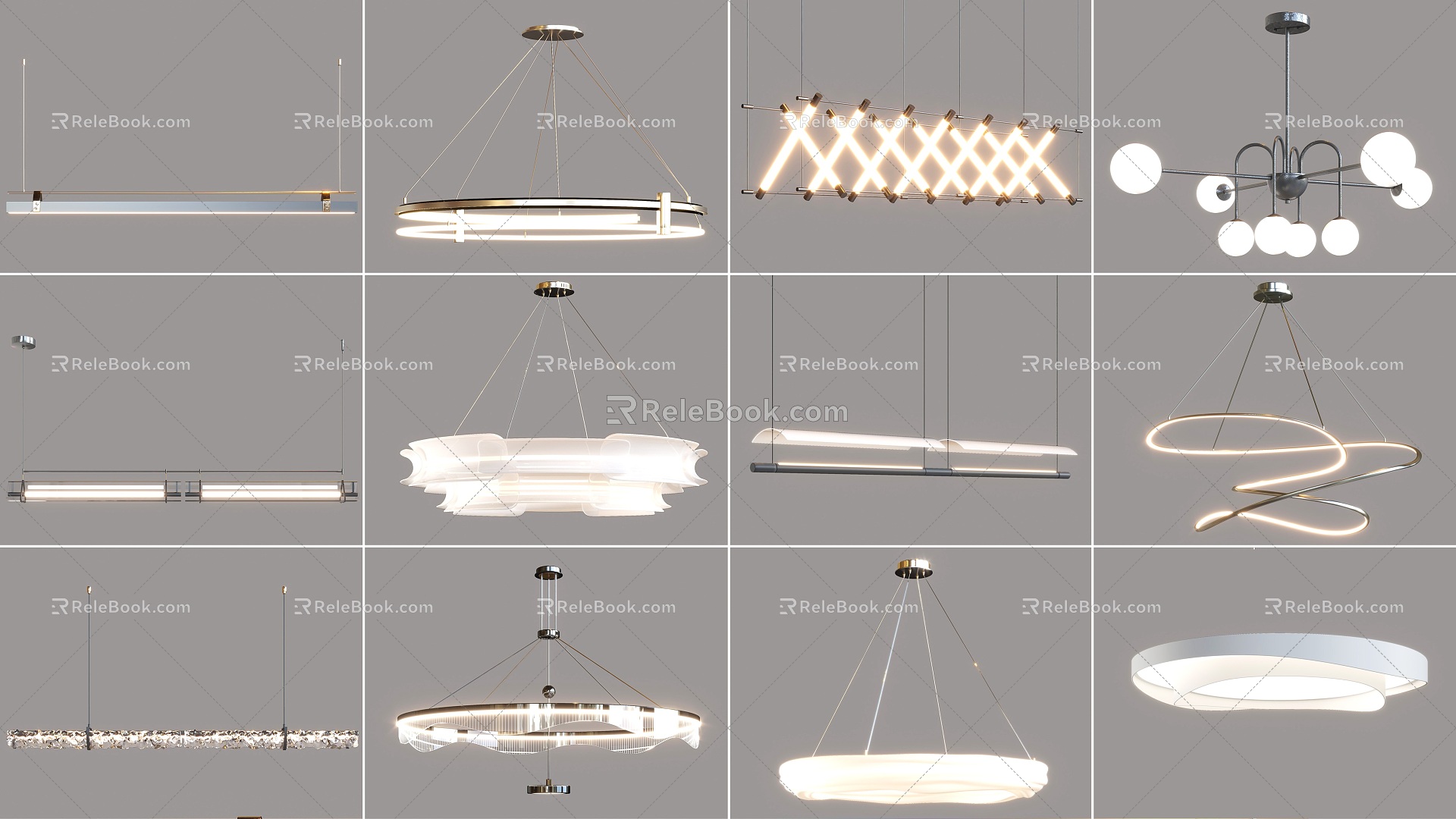 Lamp combination chandelier restaurant chandelier ceiling lamp one-word light net red light 3d model