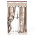 Elegant Curtain With Beige Floral Patterns Valance And Brown Tiebacks Design 3d model