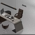 Modern Office Desk and Chair Set With Computer Table Lamp Documents and Guest Chairs