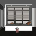 Modern Window Seat With Cushion Pillows Blinds Small Table And Green Plant