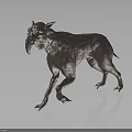 Fantasy Mythical Creature Metal Sculpture With Sharp Ears Long Snout And Lean Body