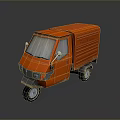 Orange Cargo Tricycle With Driver Cabin And Closed Loading Box Design 3d model
