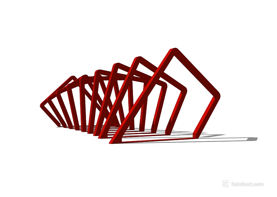 Red Pergola With Geometric Frames Arranged In Modern Structure And Casting Shadows 3d model