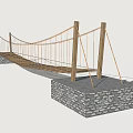 Scenic Suspension Bridge With Wooden Towers Stone Base And Rope Cables