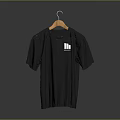 Black T-shirt Hanging On Orange Hanger With White Logo Design
